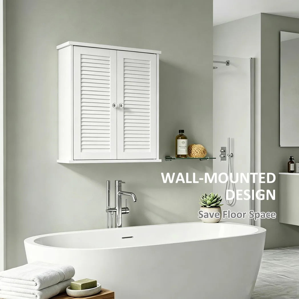 HOMCOM Wall Mounted Bathroom Cabinet with Louvred Doors and Adjustable Shelf – Storage Cupboard, White