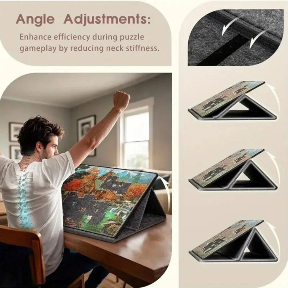 Portable Felt Jigsaw Puzzle Board for 1000 Pieces with 6 Sorting Trays and Cover – Puzzle Table, Grey