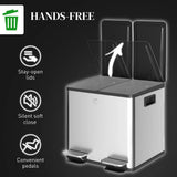 HOMCOM 30L Dual Compartment Pedal Bin with Deodoriser Holders & Soft-Close Lid – Stainless Steel