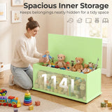 HOMCOM 114L Storage Chest Bench with Safety Hinge and Non-Slip Feet – Bedroom Blanket Box and Hallway Trunk, Green