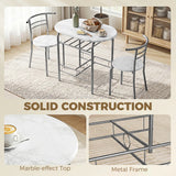 HOMCOM Three-Piece Compact Dining Set with Table Shelf and 2 Chairs – Breakfast Set, White Marble Effect