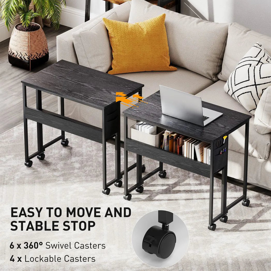 HOMCOM 80cm Drop Leaf Writing Desk with Wheels and Lower Shelf – Foldable Work Table, Black