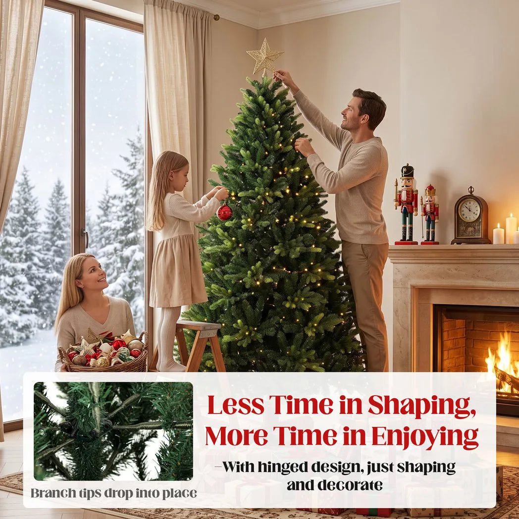 HOMCOM 6ft Hinged Artificial Christmas Tree with 2419 PE and PVC Tips and Fir Wood Base, Green
