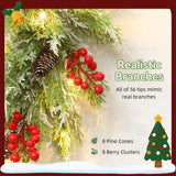 HOMCOM 60 cm Prelit Christmas Wreath with 30 Warm White LEDs and Timer – Battery-Operated Door Wreath with Realistic Branches