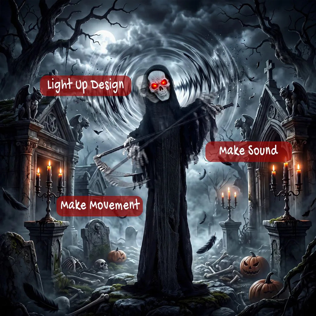 HOMCOM 183cm Life Size Animated Grim Reaper Halloween Decoration