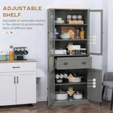 HOMCOM 180cm Tall Kitchen Pantry Cupboard with Glass Doors, 5 Tiers, Adjustable Shelves & Drawer – Freestanding Storage Cabinet, Grey