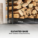 Outsunny 6.5ft Heavy Duty Steel Firewood Log Rack with Bonfire Pattern, 300kg Capacity, Black