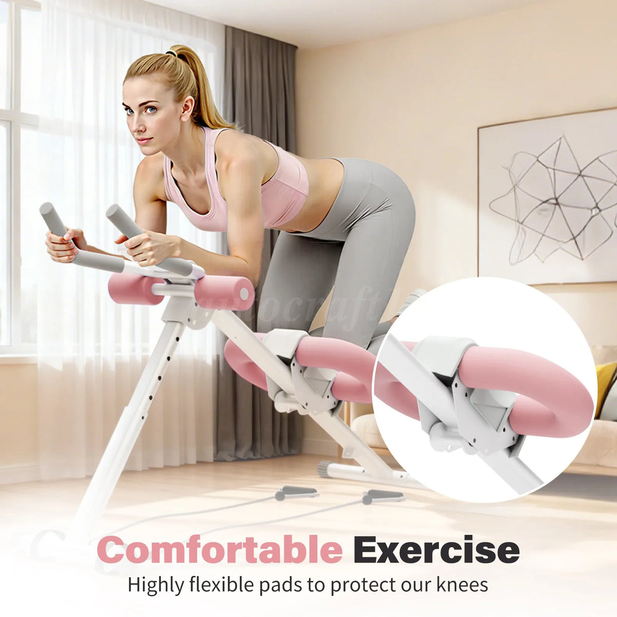 Folding Ab Crunch Machine with 2 Incline Levels, 5 Backrest Heights & Resistance Bands – Home Core Trainer