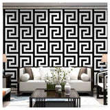 Debona Athena Greek Key Metallic Glitter Wallpaper, White and Black – 10m Roll