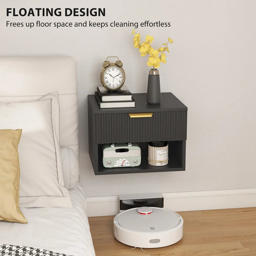 HOMCOM Floating Nightstands Set of 2 with Soft-Close Drawer – Modern Wall Mounted Bedside Tables, Black