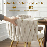 HOMCOM Set of 2 Velvet-Feel Dining Chairs with Knot Backrest & Golden Legs – Upholstered Accent Chairs, Cream