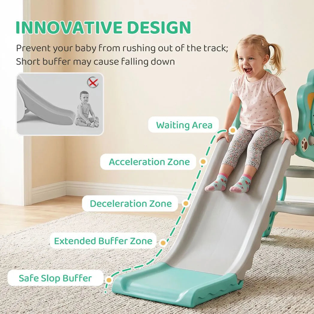AIYAPLAY Baby Slide with Basketball Hoop, Ball & Inflator – 3 in 1 Indoor Slide for 18-36 Months, Blue