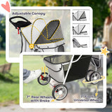 PawHut 3-Wheel Foldable Dog Stroller with Adjustable Canopy and Storage Basket – Small Breeds, Grey