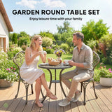 Outsunny 3 Piece Aluminium Bistro Set – Garden Table and 2 Chairs with Floral Cut-Out Design, Brown