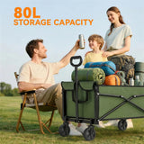 Outsunny Folding Festival Trolley on Wheels, 80L Compact Camping Cart with Adjustable Handle, Green