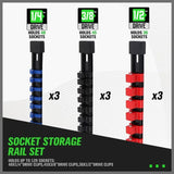 CASOMAN 6-Piece Socket Organiser Set for 1/4", 3/8" and 1/2" Drives – Wall-Mount ABS Socket Rails