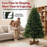 HOMCOM 5ft Hinged Artificial Christmas Tree with 1620 PE and PVC Tips and Fir Wood Base, Green
