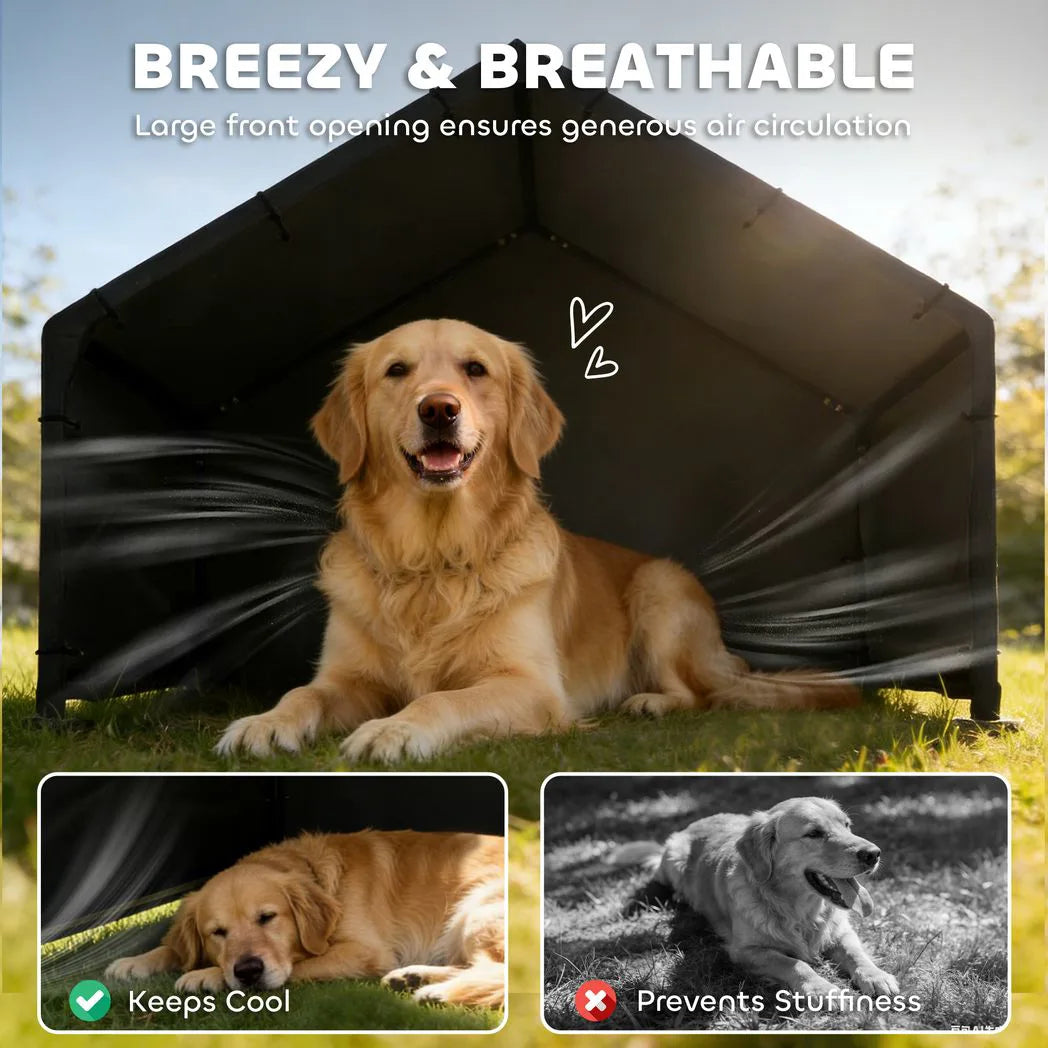 PawHut Outdoor Dog Shade Shelter with Canopy – Steel Frame Dog House for Small, Medium & Large Breeds