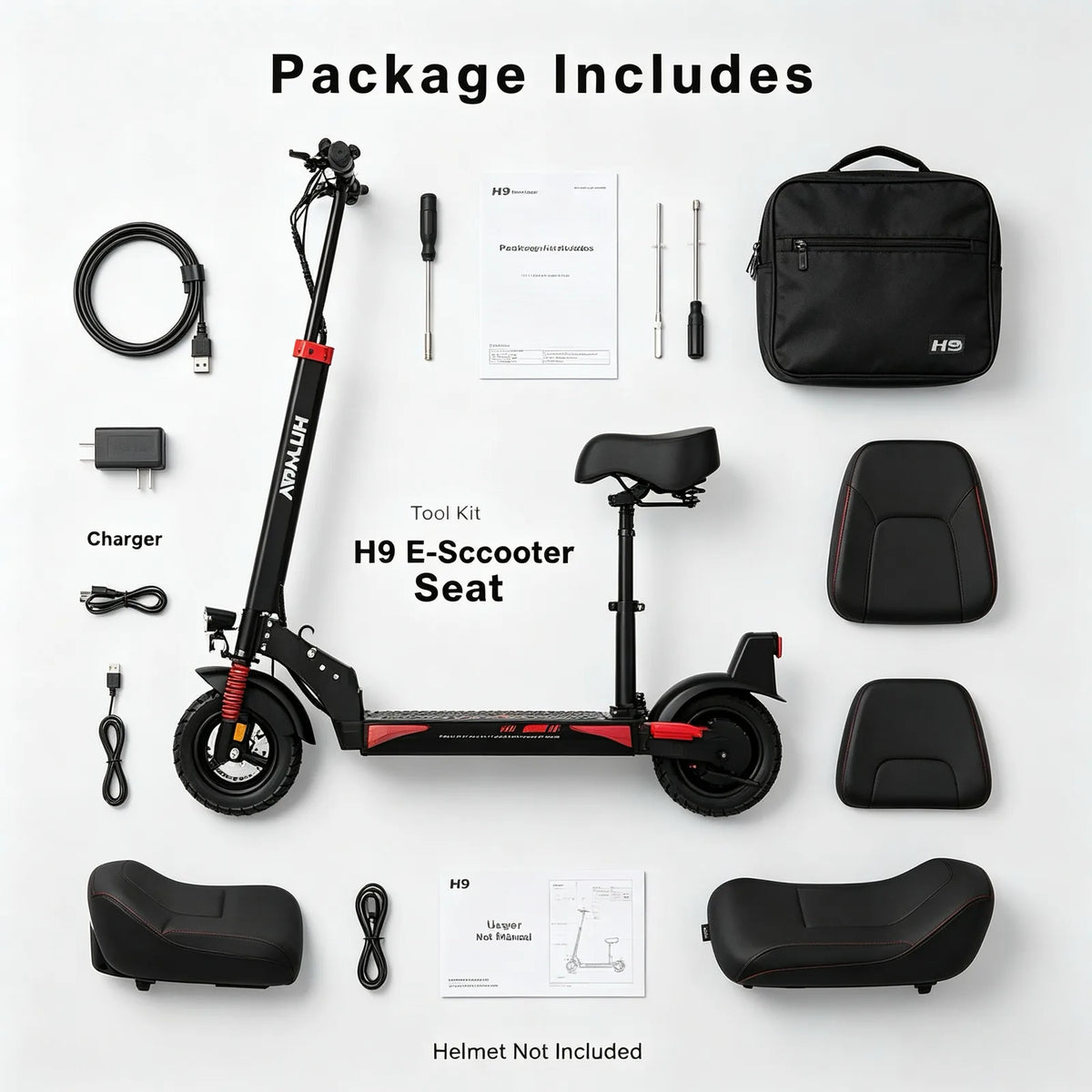 H9 Electric Scooter with Seat, 500W Peak Motor & 48V 15.6Ah Battery – Foldable Adult Commuter E-Scooter