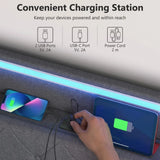 HOMCOM 4ft6 Double Ottoman Bed Frame with Hydraulic Storage, RGB LED Lights and USB Charging – Grey
