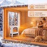HOMCOM Freestanding Electric Fireplace with 3D LED Flame, 1000W/2000W Log Burner and Dual Safety, White