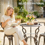 Outsunny 3 Piece Cast Aluminium Bistro Set with Parasol Hole – Antique Floral Table and 2 Chairs, Brown Tone