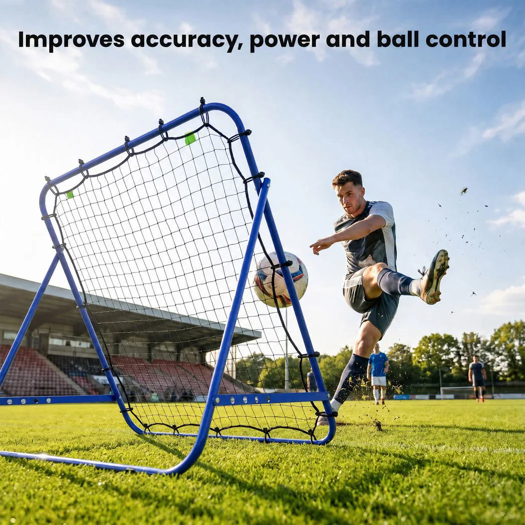 HOMCOM Adjustable Football Rebounder Net with Steel Frame – Kickback Training Target for Teens & Adults, Blue