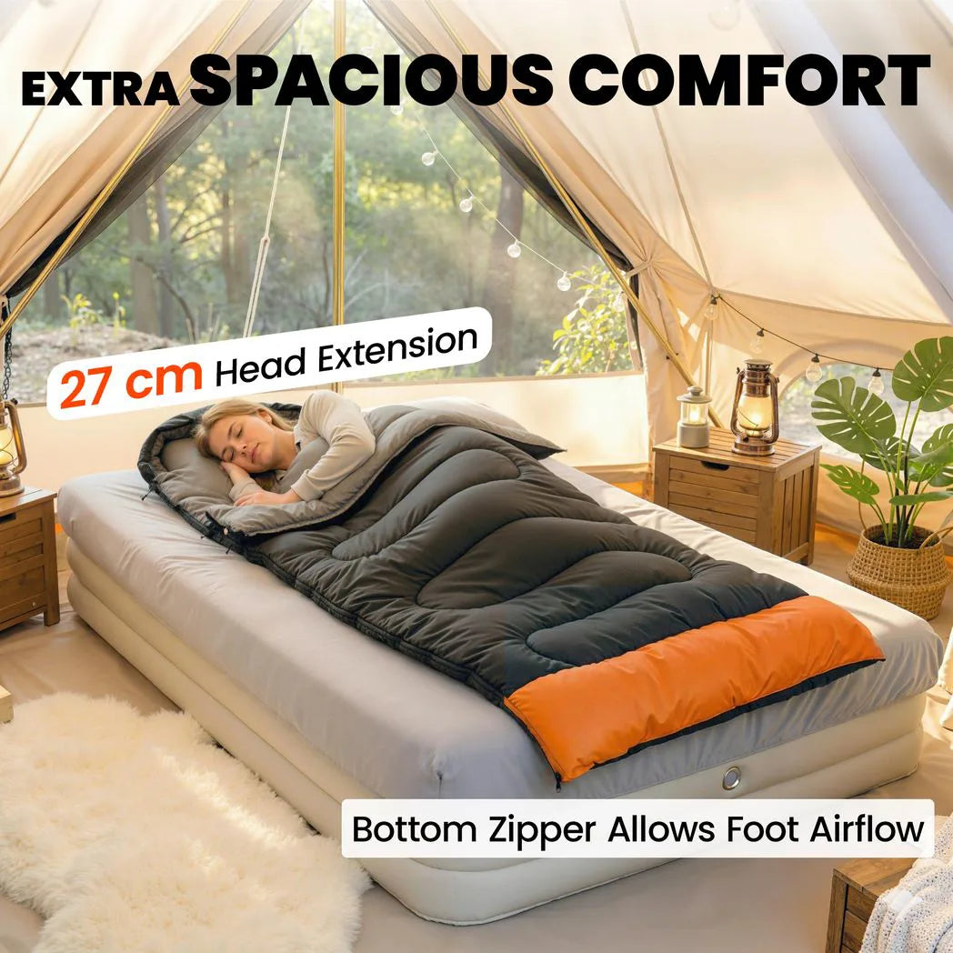 Outsunny 3-Season Sleeping Bag for Adults with L-Shaped Zip, Opens into Quilt – Lightweight & Compact, Grey