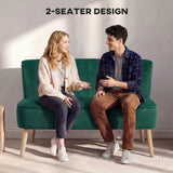 HOMCOM 117cm Small 2 Seater Loveseat Sofa with Thick Padded Seat & Rubberwood Legs – Velvet-Feel, Dark Green