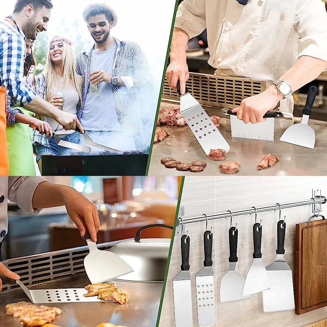 14 Piece Stainless Steel Griddle Grill Tools Set – BBQ Accessories with Spatulas, Tongs & Storage Bag
