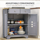 HOMCOM Kitchen Sideboard with Solid Wood Top, Adjustable Shelf & Drawers – Floor Storage Cabinet, Grey