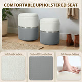 HOMCOM Nesting Round Storage Ottoman Set of 2 with Lift-Off Lids – Footstool and Vanity Stool, Cream and Grey