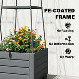 Outsunny Set of 2 Raised Garden Planters with Trellis – 12L Plastic Planter Boxes with Removable Drainage Trays