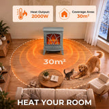 HOMCOM Vintage Electric Fireplace Stove, 1000W/2000W Freestanding with LED Flame and Thermostat – Grey