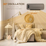 HOMCOM 2000W Wall-Mounted Ceramic Electric Heater with Oscillating Fan, Thermostat and Remote – Timer Room Heater, Grey