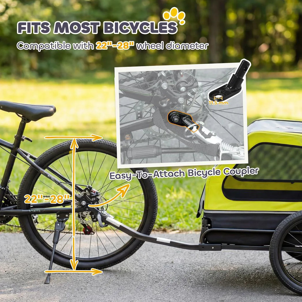 PawHut Dog Bike Trailer with Flip-Down Ramp Tailgate, Quick-Release Frame, Universal Coupler and Reflectors – Yellow
