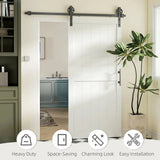 HOMCOM 183cm Sliding Barn Door Kit with Track, Rollers, Floor Guide and Handle – Space-Saving PVC-Coated Door, White