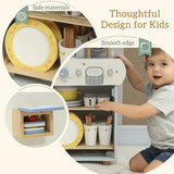 AIYAPLAY Wooden Dishwasher Playset with Faucet, Sink & 32 Accessories – Toy Kitchen Washing-Up Set