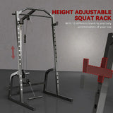 SPORTNOW Power Cage with 15-Level Squat Rack, Cable Pulley System, Lat Pulldown & Pull Up Bar – Home Gym Power Rack