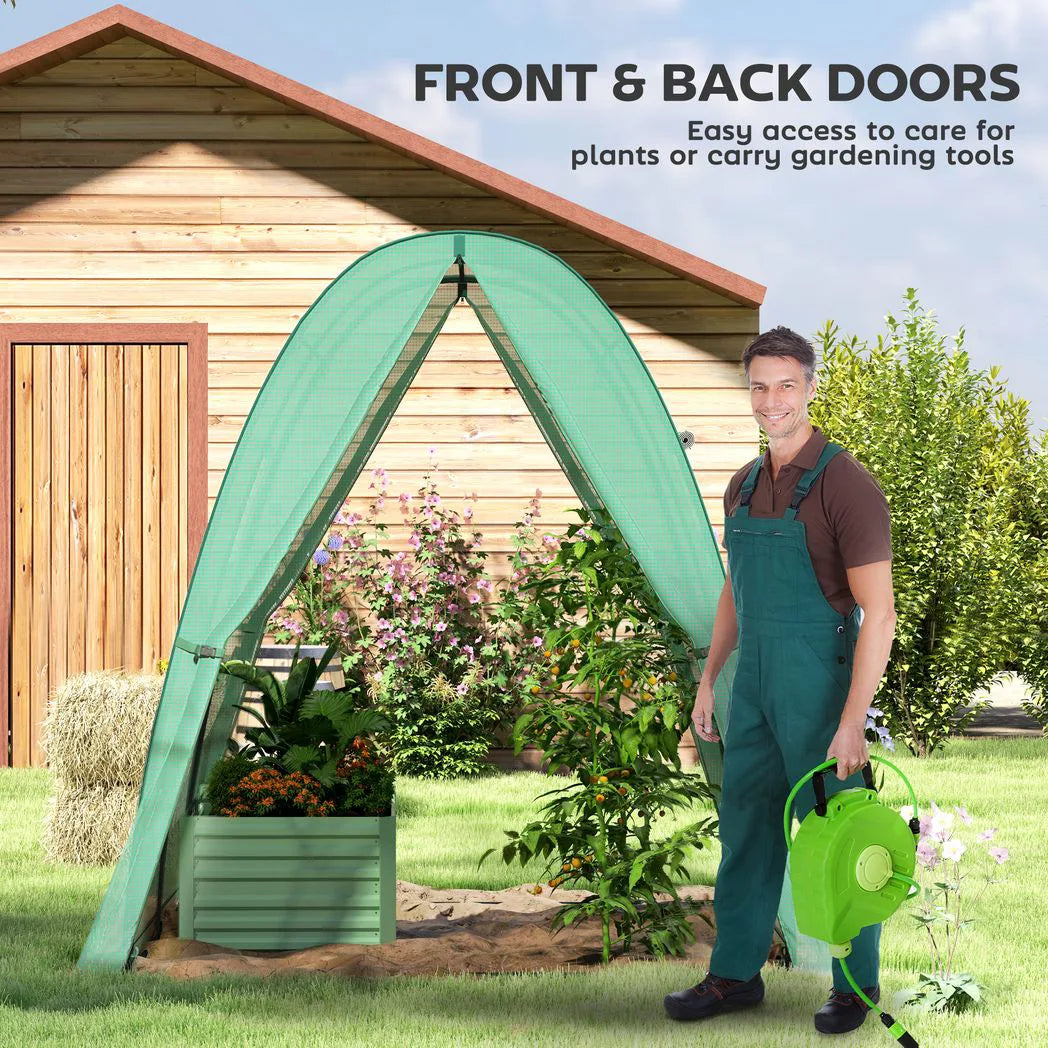 Outsunny Walk-In Polytunnel Greenhouse with Sandbags, 2 Zipped Doors & Mesh Windows, 1.8 x 1.8 x 2 m, Green