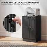 HOMCOM Fluted Vertical Filing Cabinet with 2 Lockable Drawers and Hanging Rails – Home Office Storage, Black