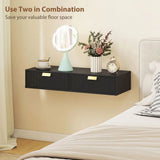 HOMCOM Set of 2 Floating Bedside Tables with Wave Drawer – Wall-Mounted Stackable Nightstands, Black