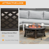 Outsunny 2-in-1 Outdoor Fire Pit with Grill Net, Mesh Lid and Poker – Camping and Bonfire, Bronze Tone