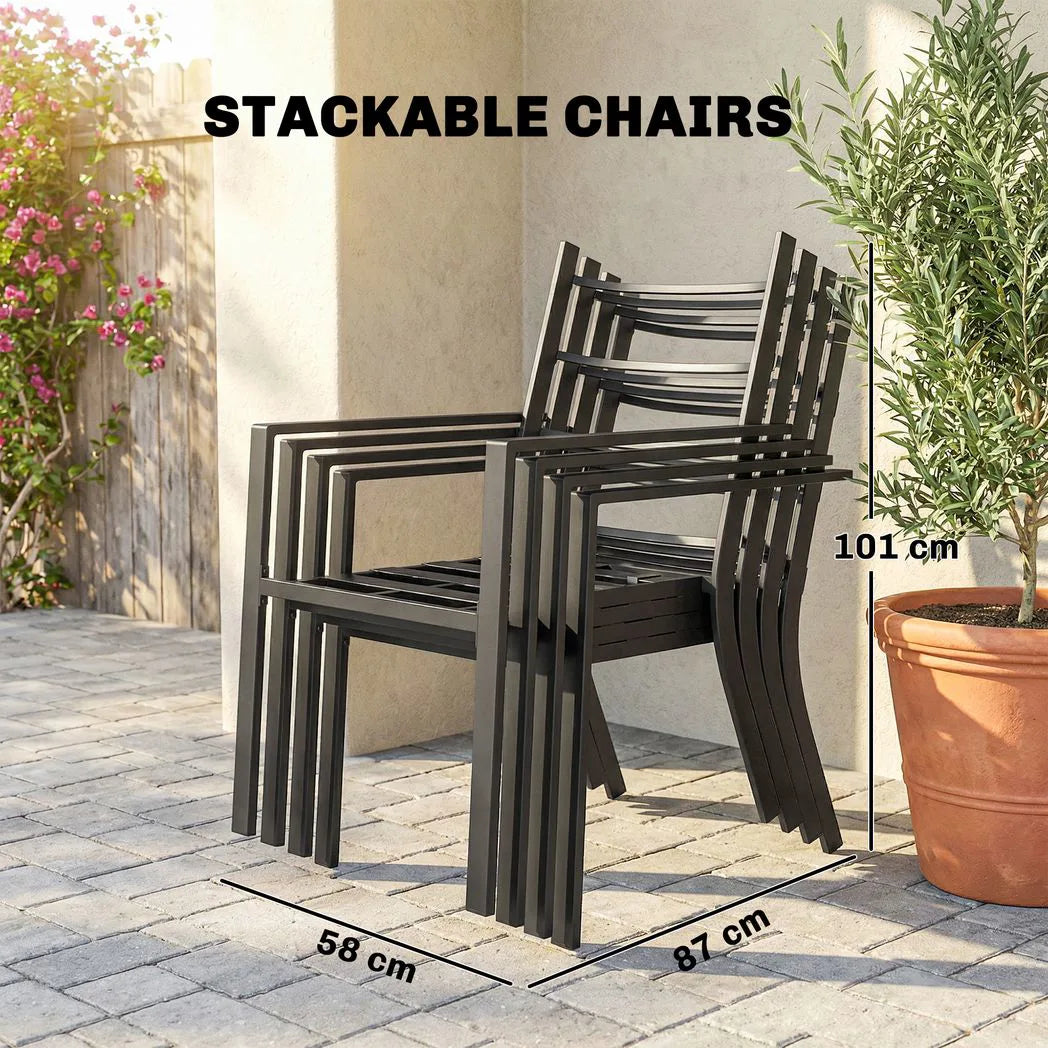 Outsunny 5 Piece Garden Dining Set for 4 – Square Table with Stackable Cushioned Armchairs