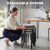 HOMCOM Set of 4 Stackable Round Stools with Cushioned Seats – Backless Kitchen and Dining Room Seating, Grey