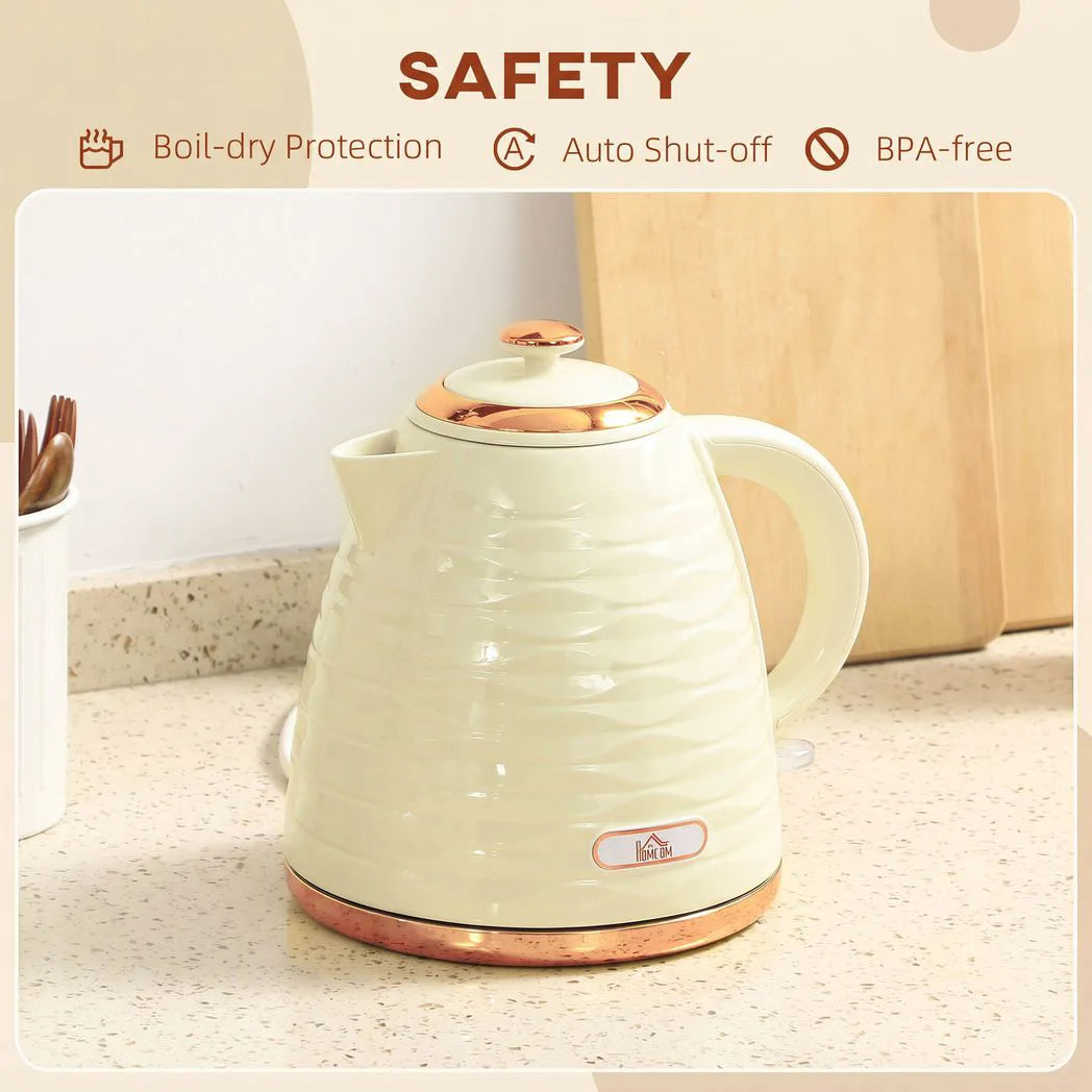 HOMCOM 3kW Rapid Boil Honeycomb Kettle, 1.7L with Boil-Dry Protection – Cream White