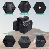 26L Motorcycle Saddle Bag with Two Side Pockets – Waterproof Canvas & PU Leather Panniers, Black