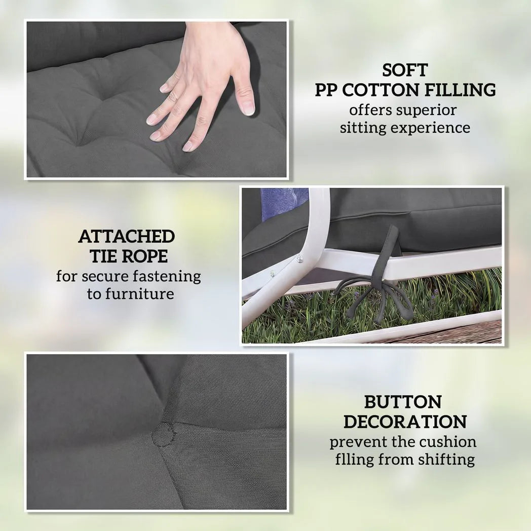 Outsunny 2 Seater Garden Bench and Swing Chair Cushion with Ties, 110 x 120cm, Black