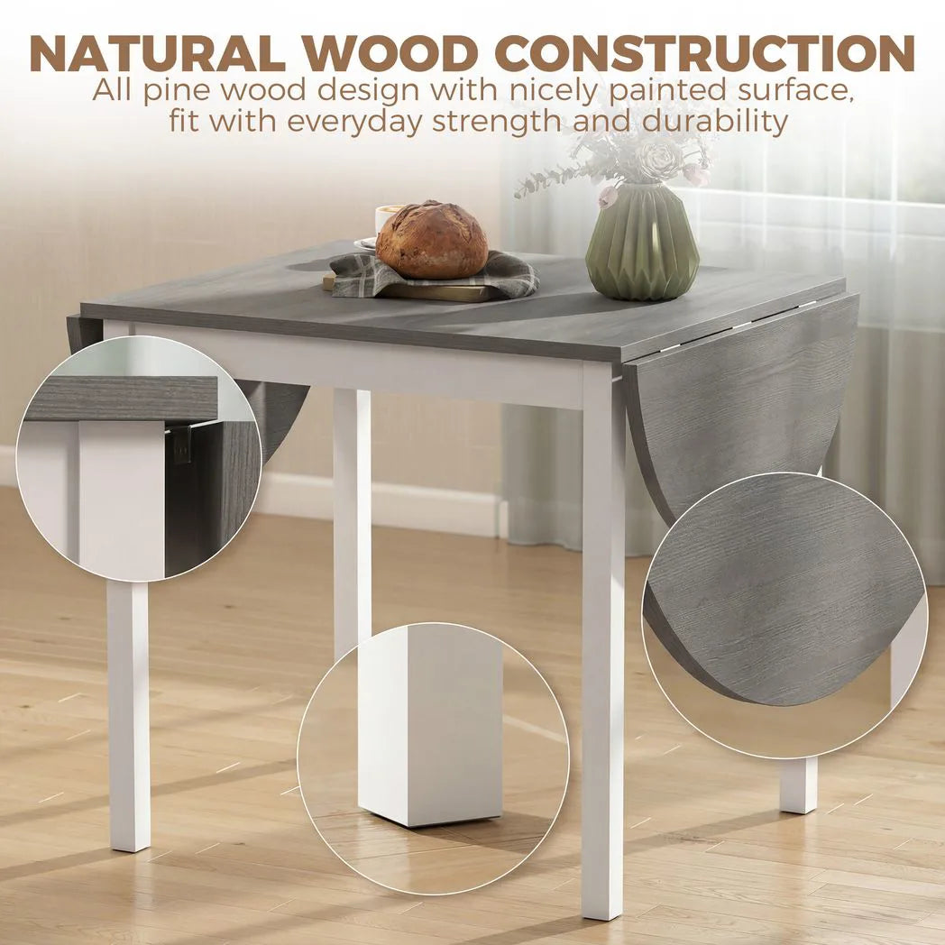 HOMCOM Wooden Drop-Leaf Dining Table for 4–6 People – Folding Pine Wood Table with Anti-Slip Feet, Grey
