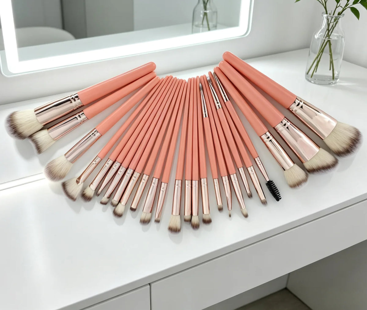 25-Piece Makeup Brush Set with Synthetic Bristles – Foundation, Concealer, Blush and Eyeshadow Brushes, Pink